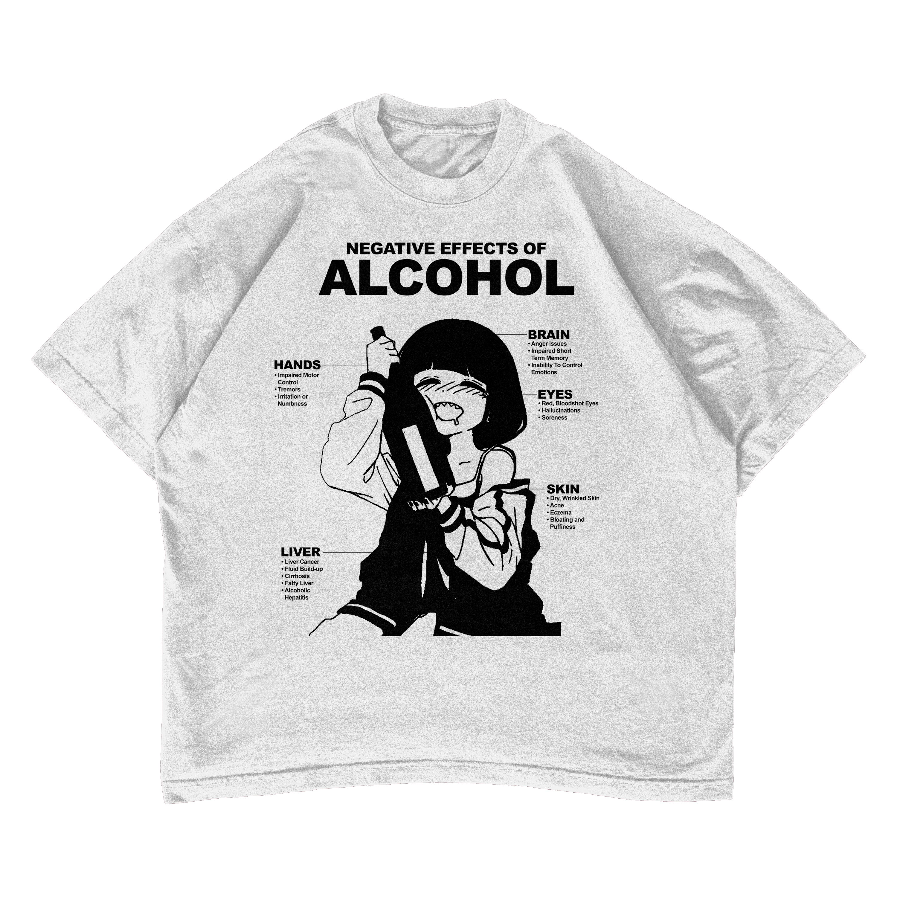 negative effects of alcohol black print shirt