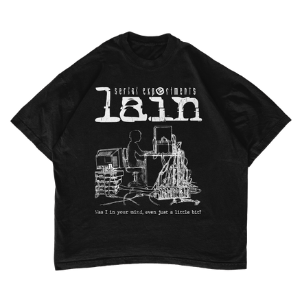 lain computer white print shirt